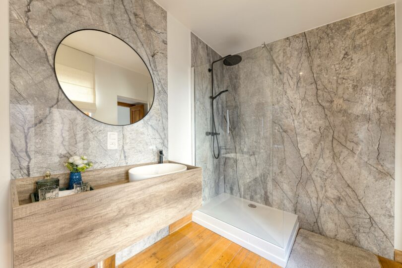 Italian beige marble bathroom